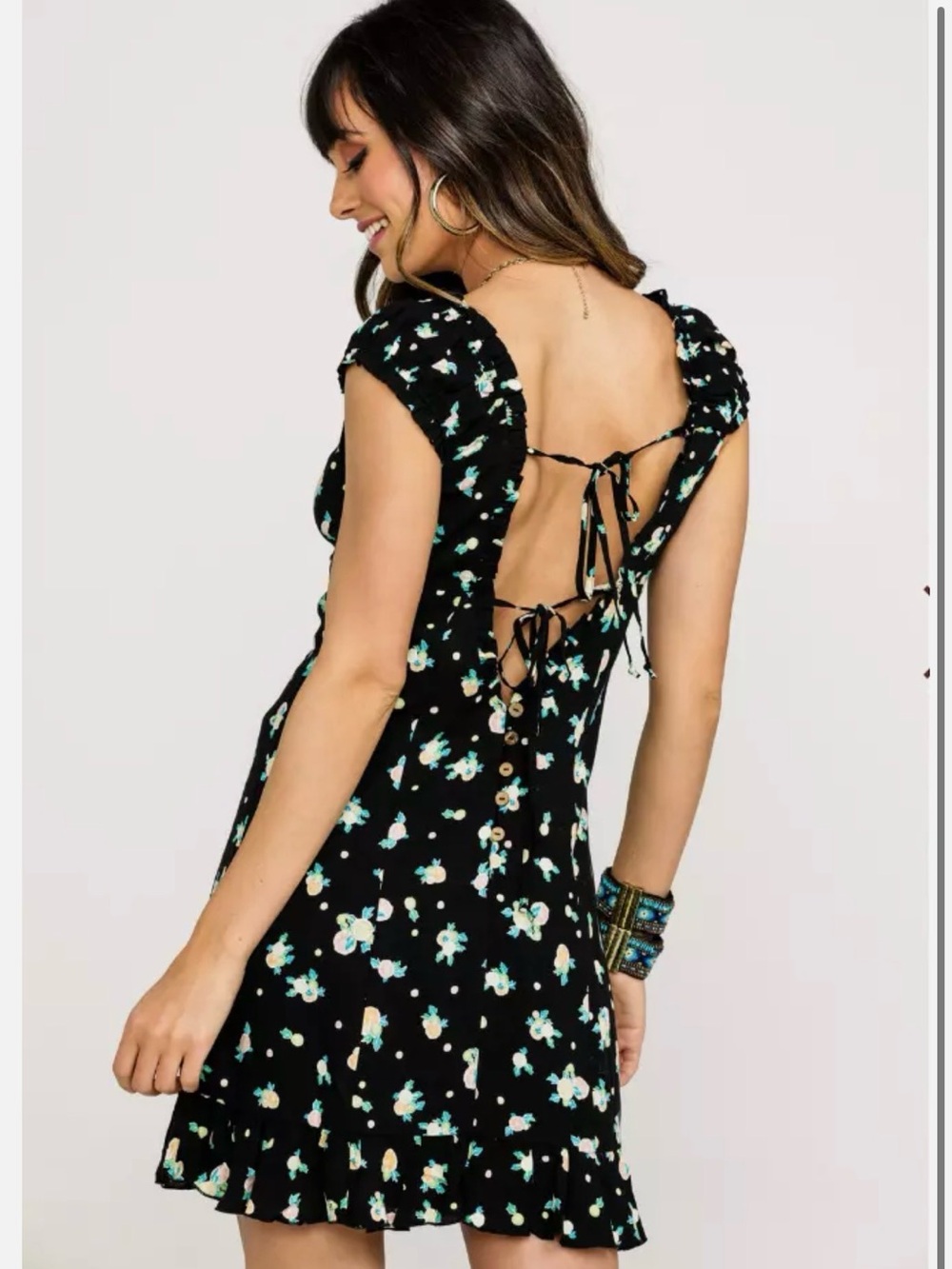 Free People Like A Lady Printed Mini Babydoll Dress Black Floral.Size: M - Picture 4 of 12